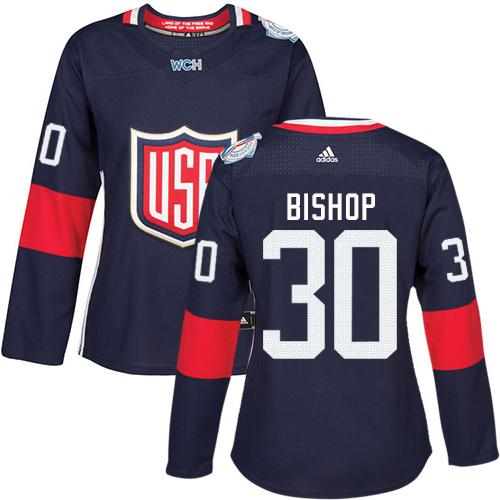 Team USA #30 Ben Bishop Navy Blue 2016 World Cup Women's Stitched NHL Jersey - Click Image to Close